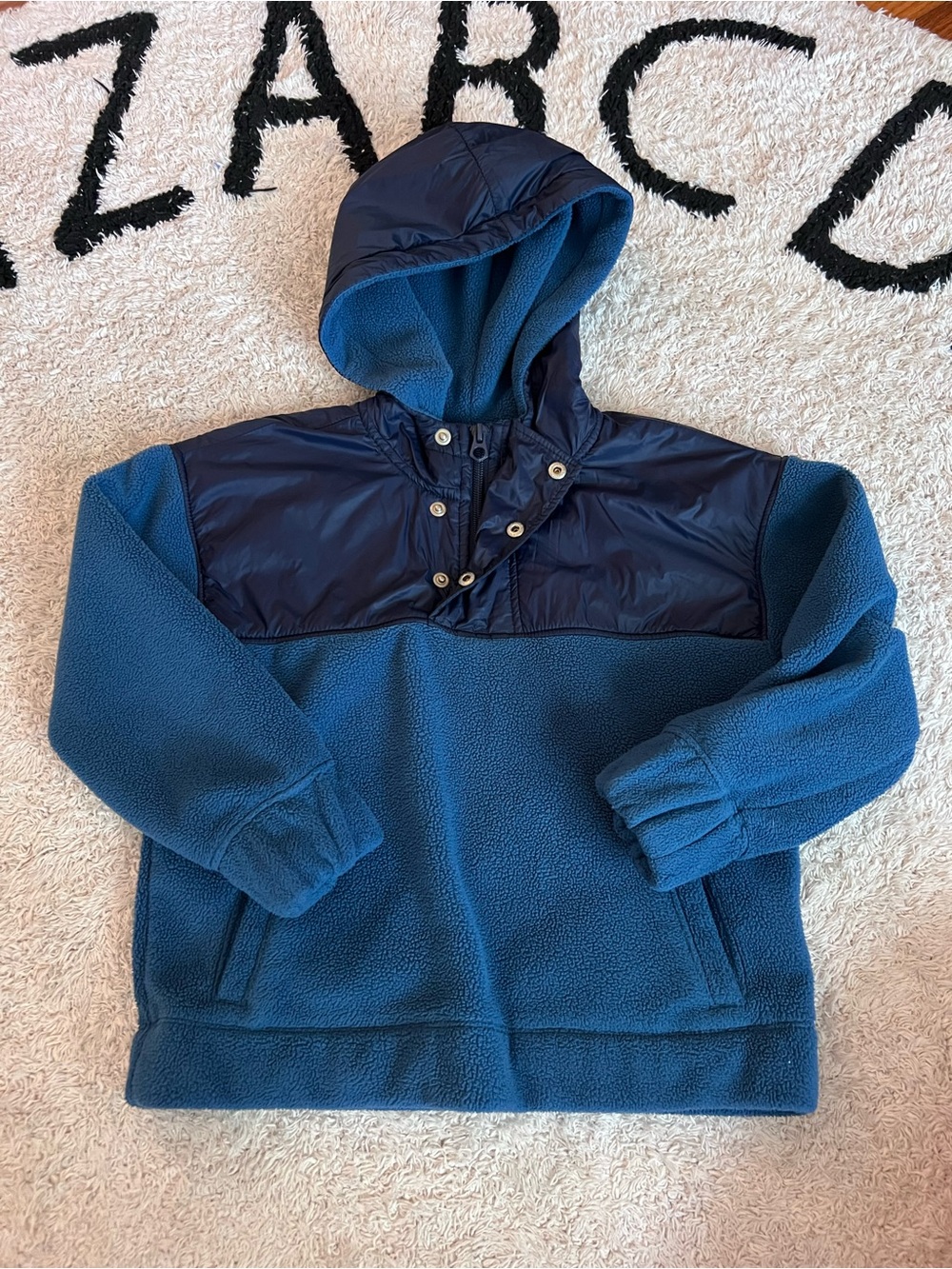 GAP Blue Hooded Fleece Pullover with Navy Yoke